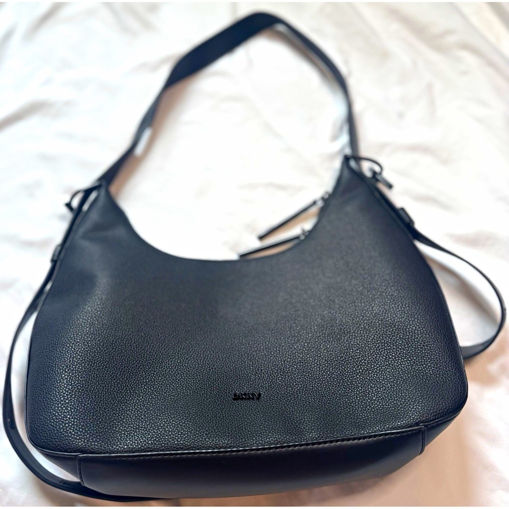 DKNY Black  Crescent Shoulder Bag Zip Closure Rod pulls